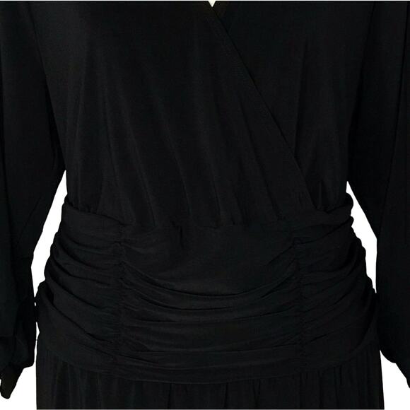 NY Collection 3X-Large Midi A-Line Dress 3/4 Sleeve Stretch Ruched Waist Black - Picture 3 of 11